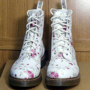 Dr. Martens Boots 1460 Canvas White Rose Floral Victorian Womens Size 10